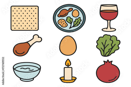Passover seder plate symbols and elements for jewish holiday celebration