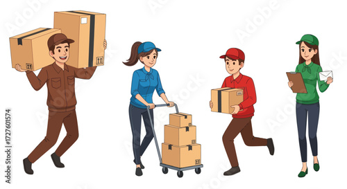 Diverse Team of Delivery Workers Transporting Packages.