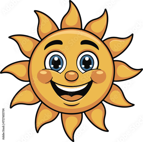 Cartoon Sun Character with Smiling Face and Cheerful Expression