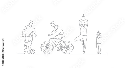 Line Art Illustration of Active Lifestyle Activities.