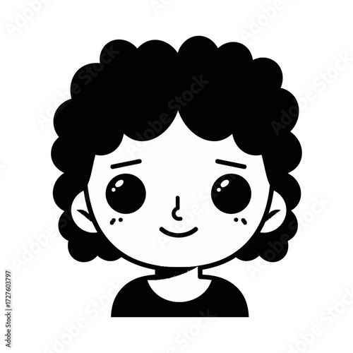 Cute Smiling Cartoon Character Head Portrait - Minimalist Black and White Illustration