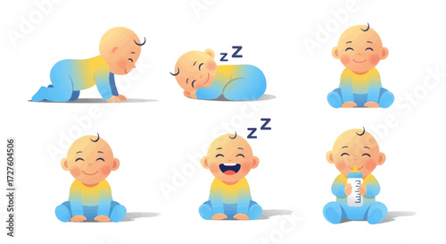 Baby Cartoon Character Set in Various Stages of Development.