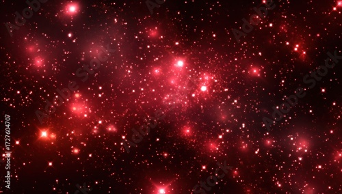 A vibrant display of glowing red stars against a dark cosmic backdrop.