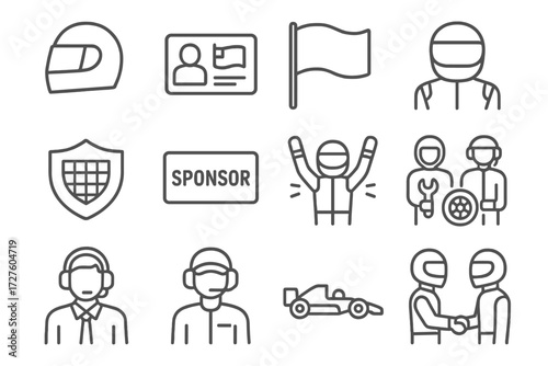 License card driver icons helmet team vector support flag profile race icon
