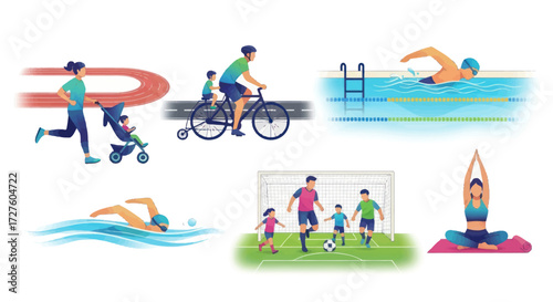 Diverse People Engaging in Various Outdoor and Indoor Sports Activities.