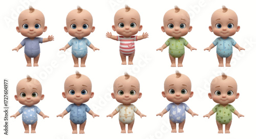 Collection of Adorable Baby Dolls in Various Outfits.