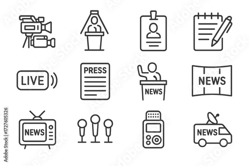 Channel vector under icon media icons recorder journalist press panel conference news