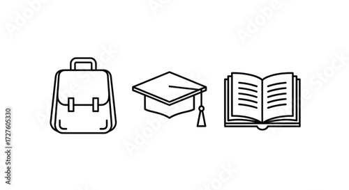 Simple Line Icons Representing Education and School Supplies.