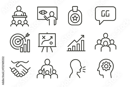 Chart handshake tech leadership leader executive icon icons silhouette presentation speaker vector