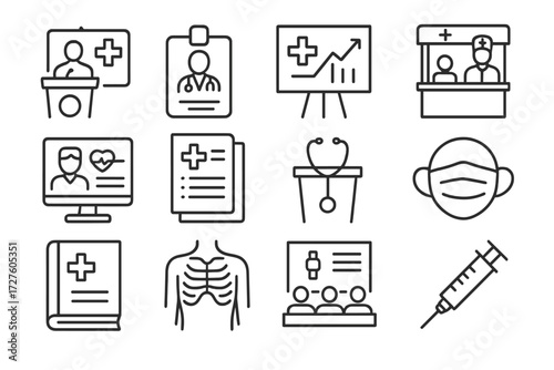Line speaker screen journal pharma cover public icon flat topic medical vector