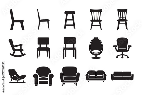 Vector seating icon collection, Chairs, Stools, and Sofas