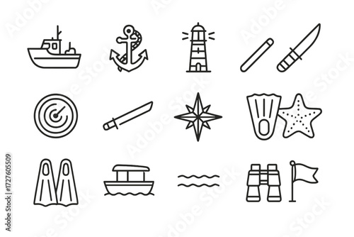 Spray cruise funnel icons diving icon coastal sea vector adventure sail travel