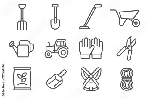 Vector coil spade icon garden fertilizer tools icons farm pruning feed bag