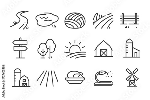 Chicken feed bottle cut meat farm icons milk basket collection vector icon