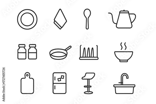 Kitchen cast vector wooden ceramic sink jars minimalist icon board icons kettle