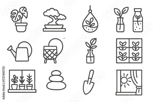Indoor vector watering stone can monstera vase icon icons vertical potted nature