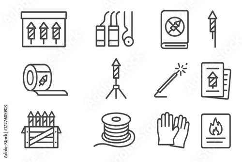 Fuse packaging storage icon stand launch sign spool vector icons instruction firework