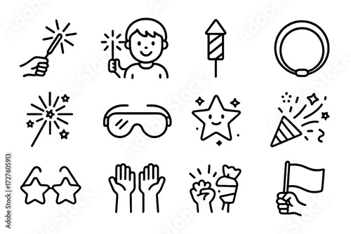 Gesture goggles icon vector firework sparkler necklace children star celebration s spark