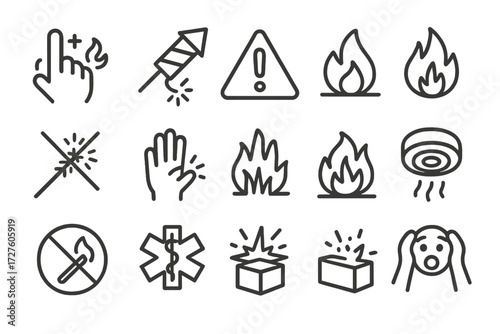 Firework sign injury burnt icon emergency icons vector warning panic cross fire