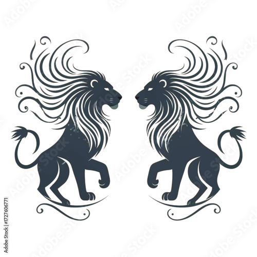 Stylized lion design in silhouette with flowing mane on light background for decoration