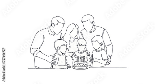 Happy Family Celebrating Birthday with Cake and Candles.