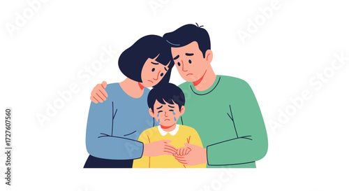 Illustration of a Sad Family Comforting Each Other.