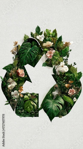 Flowers and leaves arranged in a recycling symbol