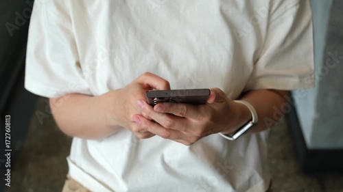 Caucasian Woman Scrolling Social Media on Smartphone Close-Up
