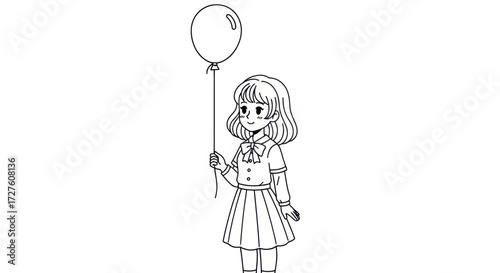 Young Girl in School Uniform Holding a Balloon.