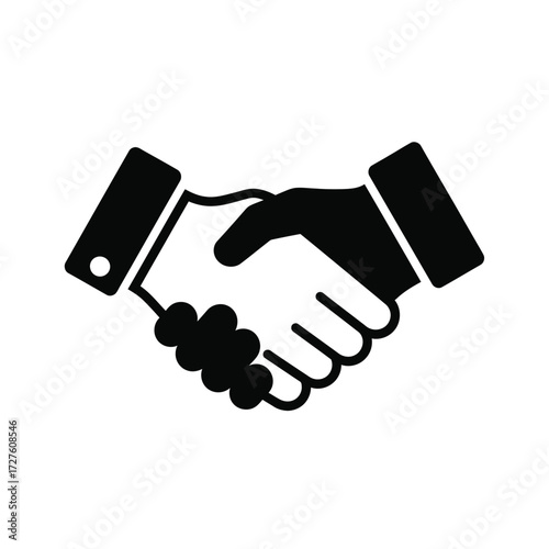 A simple black and white illustration depicting a firm handshake agreement