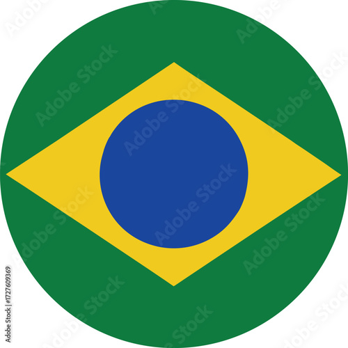 circular Brazilian flag icon on green background for design use