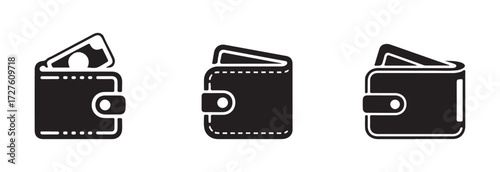 Wallet icon, wallet icon in glyph style, wallet vector icon set in black color, simple vector icon wallet, money purse set, wallet symbol, vector illustration EPS 10.