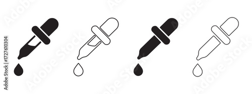 Eyedropper tool set, Minimalist black and outline dropper with liquid drop for design