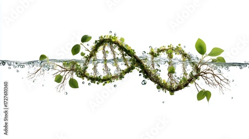 DNA strand made of green leaves and water in infinity loop  