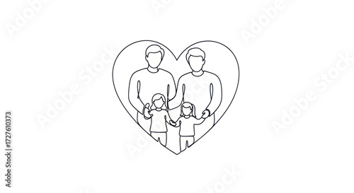 Loving family of two fathers and two children depicted within a heart outline.