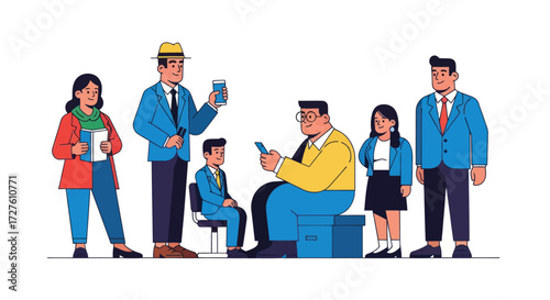 Group of Diverse People Interacting and Using Smartphones.