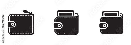 Wallet icon, wallet icon in glyph style, wallet vector icon set in black color, simple vector icon wallet, money purse set, wallet symbol, vector illustration EPS 10.