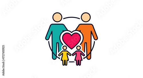 Stylized Icon of a Loving Family with Two Parents and Two Children.