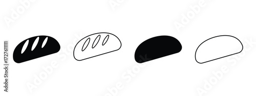 Bread Icon Set, Minimalist bakery loaf icons in solid and outline style for food, cooking design
