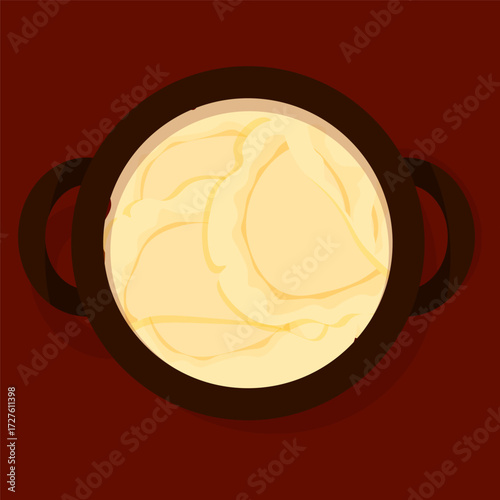 Appetizing cooked dumplings in a clay pot, a traditional Ukrainian dish