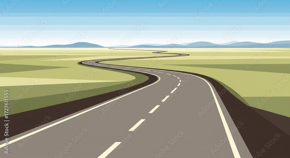 Fototapeta premium winding road through green fields blue sky landscape