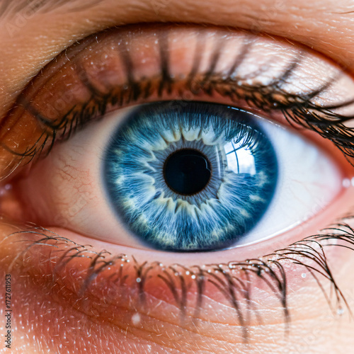 Close-up Blue Human Eye Macro with Eyelashes and Skin Texture in Natural Light