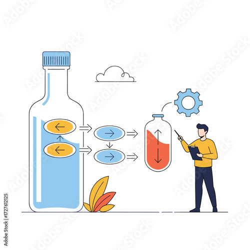 Visualizing a process flow from a large container to a smaller one.