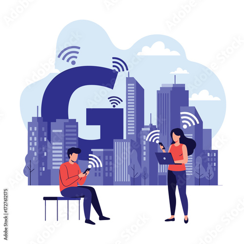 Smart city connected by fifth generation wireless network technology.