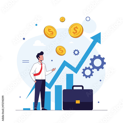 Visualizing financial growth and business success with coins and charts.