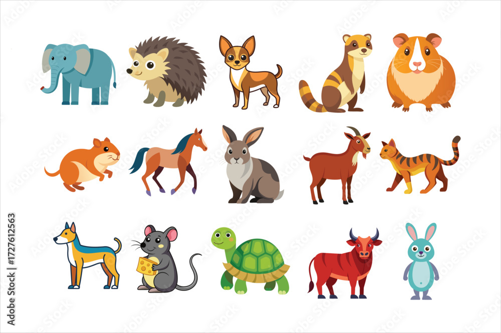 Obraz premium Cute cartoon animals collection elephant hedgehog