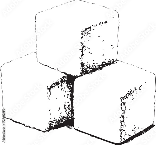 Sugar Cubes Hand-drawn Vector Illustration, Sketch Drawing Doodle Line Linear Symbol Icon Engraving Coloring Book, Black and White Isolated
