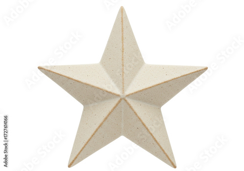 Beige ceramic star isolated, five-pointed star decoration for Christmas and holiday decor