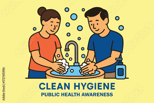 Two people washing hands at sink promoting clean hygiene and public health awareness