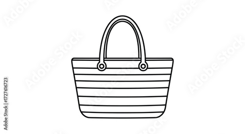 Striped woven tote bag with handles for beach outings and shopping trips.